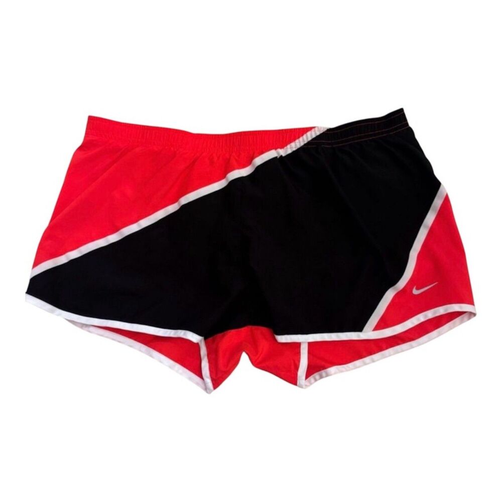 Nike Dri-FIT Women's Size Large Running Shorts Red Black Color Block White Trim
